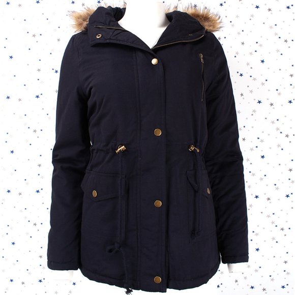 Navy Faux Fur Hooded Utility Parka Jacket - Picture 2 of 7